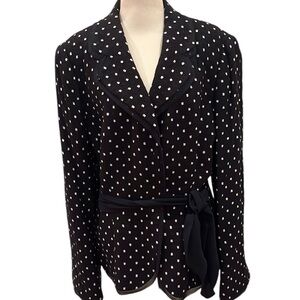 Escada Navy White Square Dotted Blazer Silk Chiffon Sash Size 46 US 12 Evening